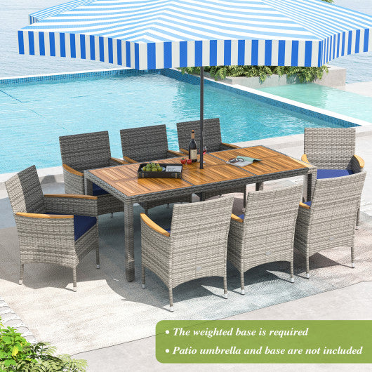 9 Pieces Patio PE Wicker Dining Set for Deck Garden and Yard-Navy