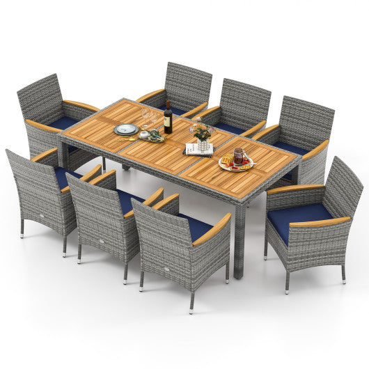 9 Pieces Patio PE Wicker Dining Set for Deck Garden and Yard-Navy