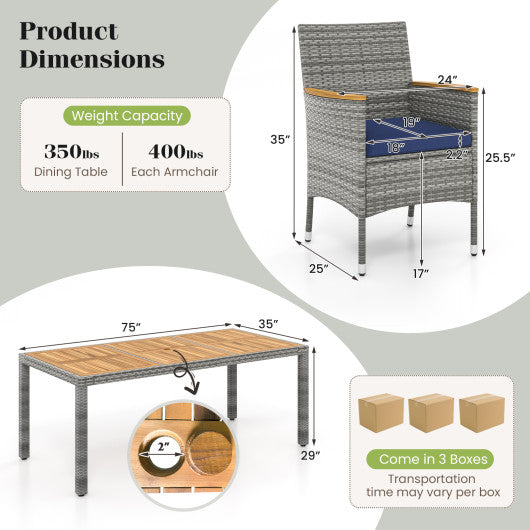 9 Pieces Patio PE Wicker Dining Set for Deck Garden and Yard-Navy