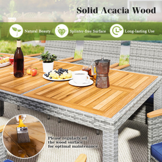 9 Pieces Patio PE Wicker Dining Set for Deck Garden and Yard-Navy