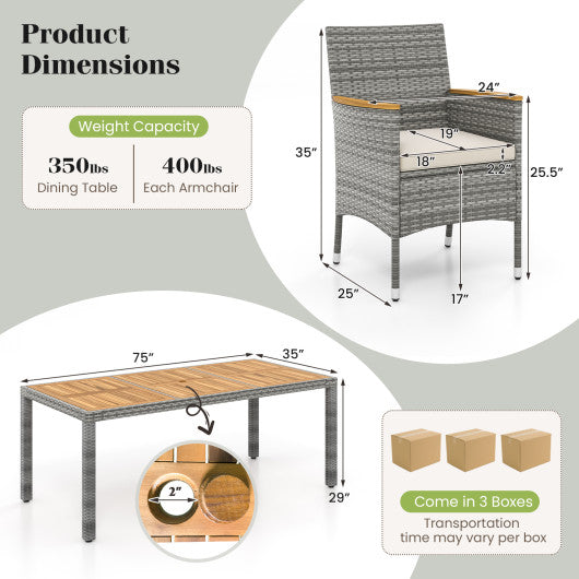 9 Pieces Patio PE Wicker Dining Set for Deck Garden and Yard-White