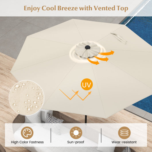 9 ft Outdoor Market Patio Table Umbrella Push Button Tilt Crank Lift-Beige