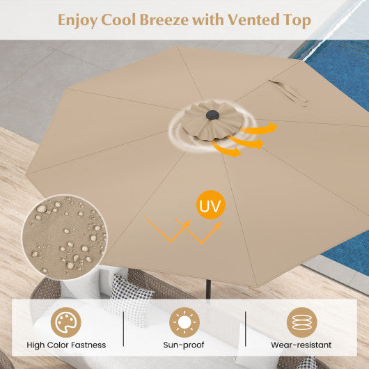 9 ft Outdoor Market Patio Table Umbrella Push Button Tilt Crank Lift-Tan