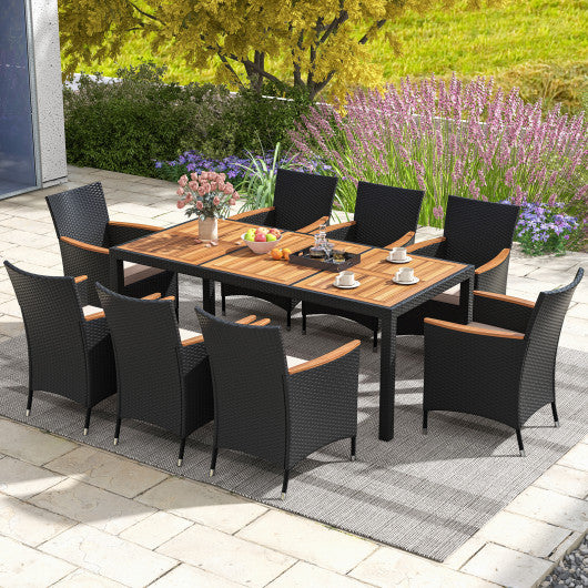 9 Pieces Outdoor Dining Set with Acacia Wood Tabletop