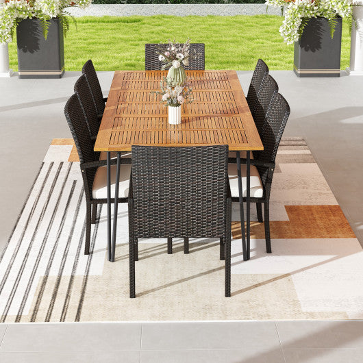 9 Pieces Outdoor Patio Dining Set with Soft Cushions and Acacia Wood Square Table