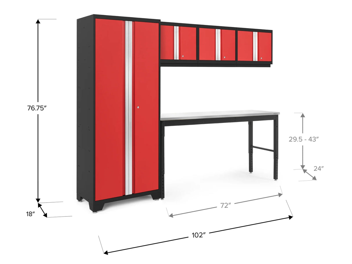 Bold Series 5 Piece Cabinet Set with Multi-Use Locker, Wall Cabinet, and Workbench