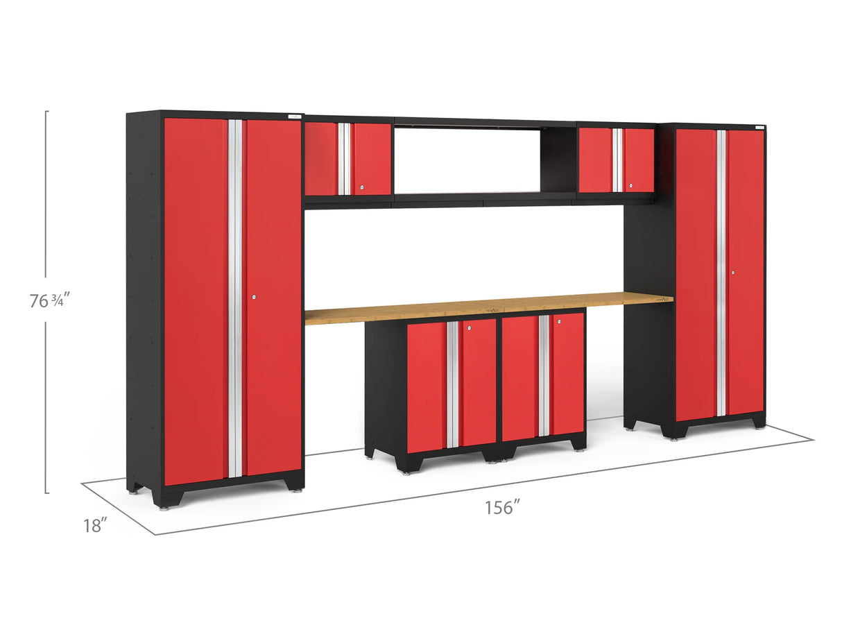 Bold Series 9 Piece Cabinet Set with Display Shelf, Wall, Base Cabinets and 30 In. Lockers