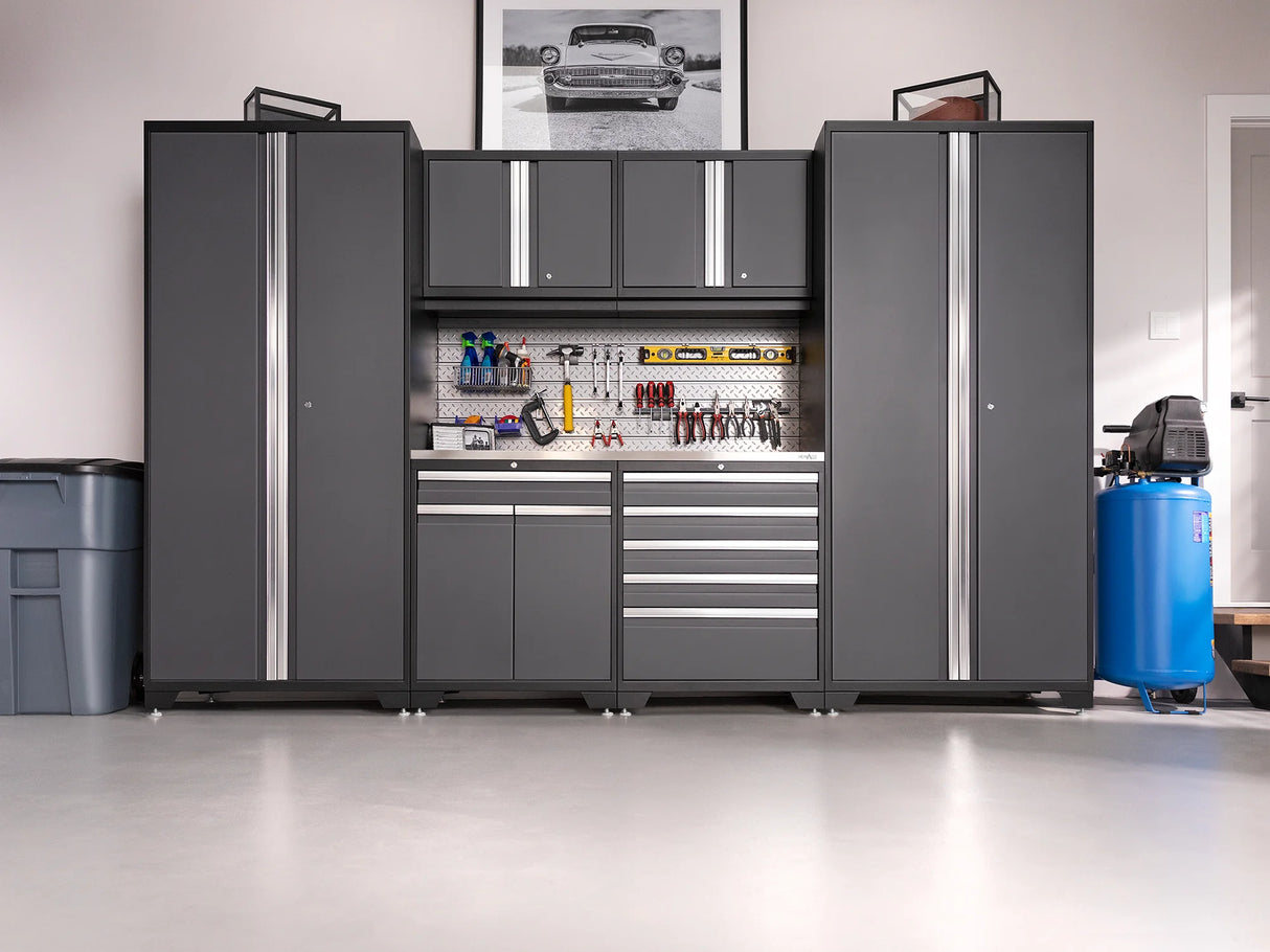 Pro Series 8 Piece Cabinet Set with Wall, Base, Tool Drawer Cabinet, Lockers and 84 In. Worktop