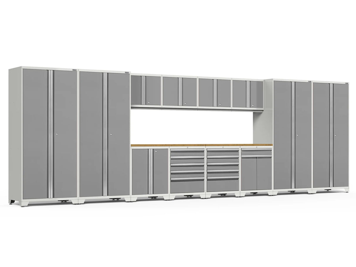 Pro Series 14 Piece Cabinet Set with Lockers, Base, Wall, Tool Drawer, Multi-Function Cabinets and 56 In. Worktop