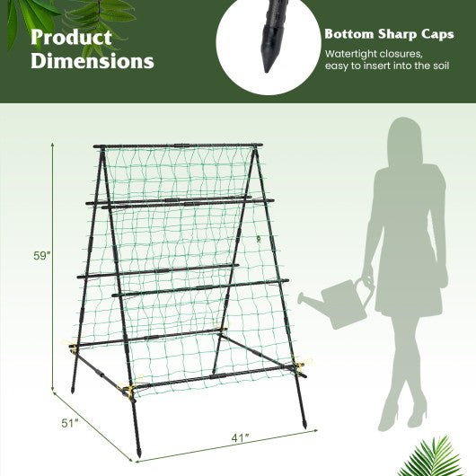 A-Frame Garden Cucumber Trellis with Netting for Climbing Plants Outdoor-Black
