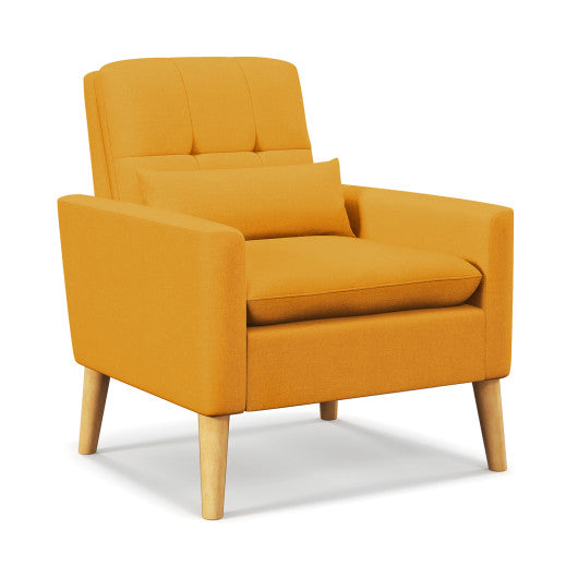 Accent Chair with Lumbar Pillow Natural Rubber Wood Legs Padded Cushions-Yellow