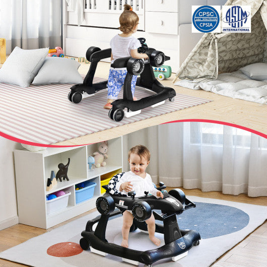 4-in-1 Foldable Activity Push Walker with Adjustable Height-Black