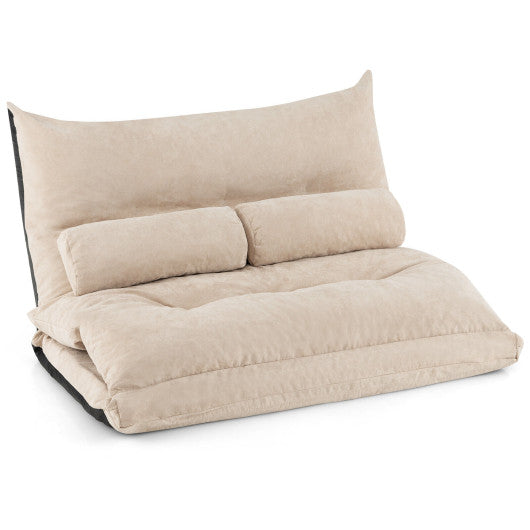 Adjustable Floor Sofa Bed with 2 Lumbar Pillows-Beige