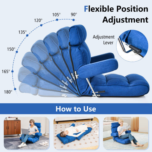 Adjustable Folding Sofa Chair with 6 Position Stepless Back-Blue