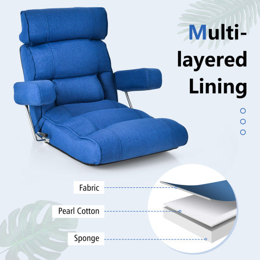 Adjustable Folding Sofa Chair with 6 Position Stepless Back-Blue