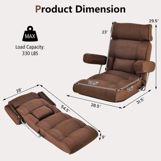 Adjustable Folding Sofa Chair with 6 Position Stepless Back-Brown