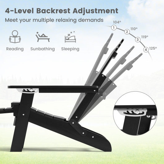 All-Weather HIPS Patio Adirondack Lounge Chair with Retractable Footrest-Black