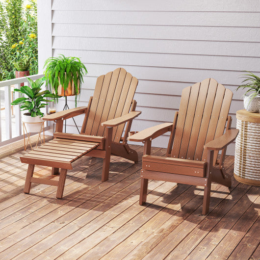 All-Weather HIPS Patio Adirondack Lounge Chair with Retractable Footrest-Coffee