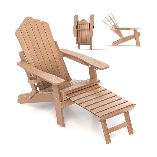 All-Weather HIPS Patio Adirondack Lounge Chair with Retractable Footrest-Coffee