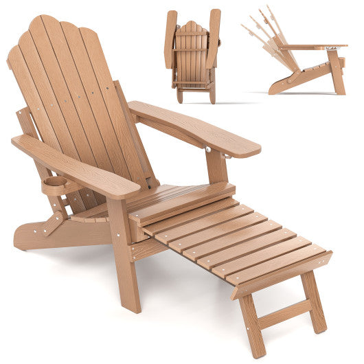 All-Weather HIPS Patio Adirondack Lounge Chair with Retractable Footrest-Coffee