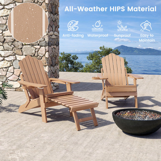 All-Weather HIPS Patio Adirondack Lounge Chair with Retractable Footrest-Coffee