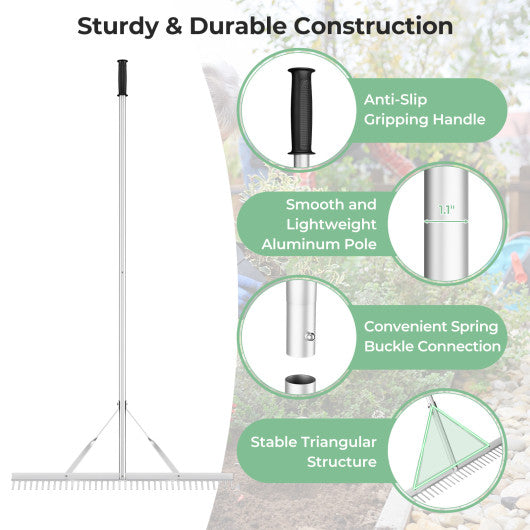 Aluminum Rake with 36 Inch Wide Rake Head and 68 Inch Long Handle