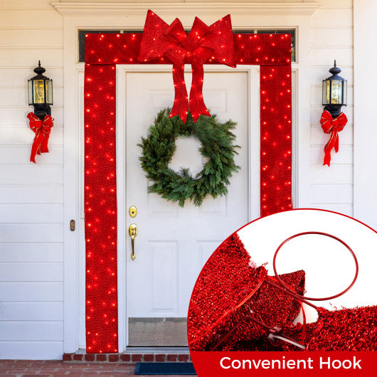 Lighted Christmas Tinsel Doorway Arch with Removable Bow for Roof Door Fireplace
