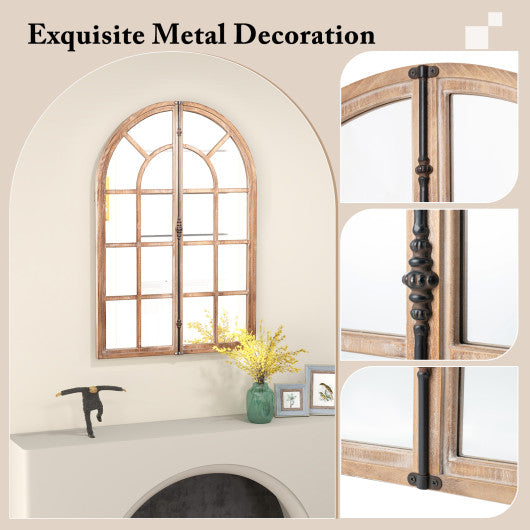 Arched Window Pane Farmhouse Wall Mounted Decorative Mirror-Nature