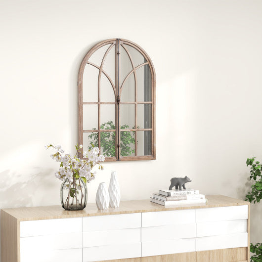 Arched Window Pane Mirror Wall Mounted for Living Room and Entryway-Natural