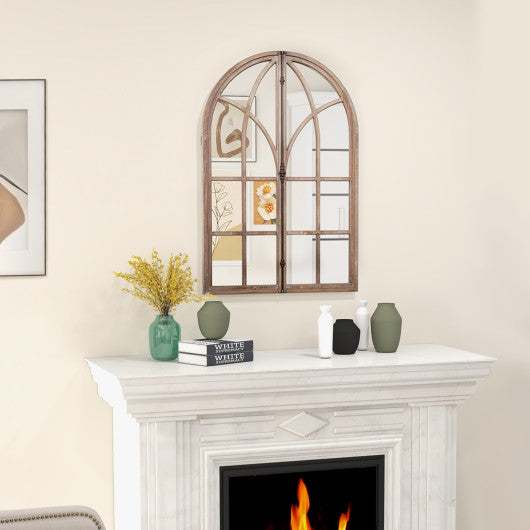 Arched Window Pane Mirror Wall Mounted for Living Room and Entryway-Natural