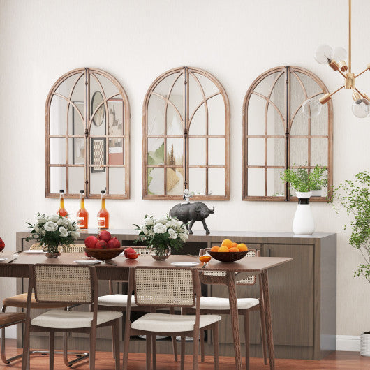 Arched Window Pane Mirror Wall Mounted for Living Room and Entryway-Natural