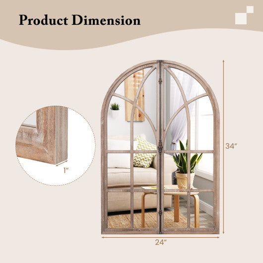Arched Window Pane Mirror Wall Mounted for Living Room and Entryway-Natural