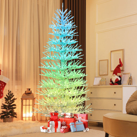 7 FT Artificial Pre-lit Christmas Tree Hinged Xmas Tree with 820 Coral-like Branch Tips