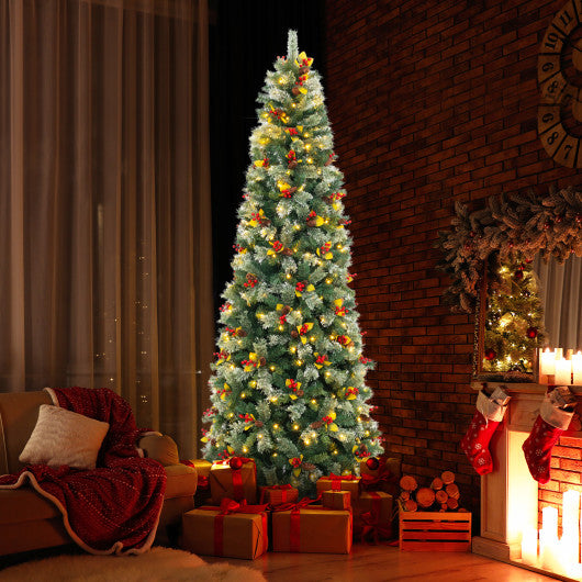 5/7.5/9 FT Pre-Lit Artificial Christmas Tree with 453/1096/1416 PVC and Pine Needles-XL