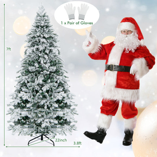 4.5/6/7 Feet Flocked Christmas Tree with Warm White LED Lights-7 ft