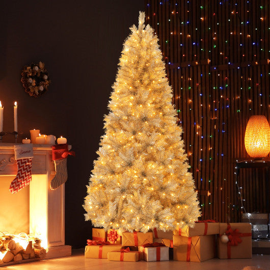 Artificial Xmas Tree with Branch Tips and Warm White LED Lights-7FT