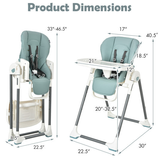 Foldable Baby High Chair with Double Removable Trays and Book Holder-Green