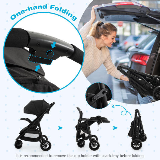 Baby Jogging Stroller with Adjustable Canopy for Newborn-Black