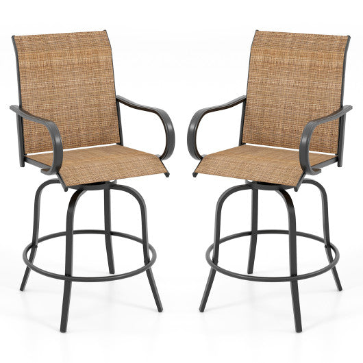 2 Pieces Patio 360 Rotation Swivel Bar Stool Set-Brown