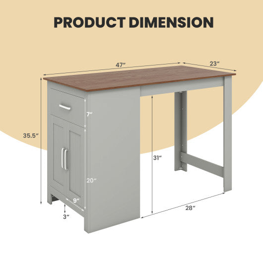 Counter Height Bar Table with Storage Cabinet and Drawer-Gray
