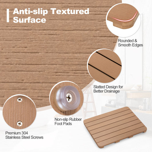Waterproof HIPS Bath Spa Shower Mat with Non Slip Foot Pads-Brown