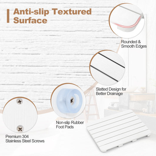Waterproof HIPS Bath Spa Shower Mat with Non Slip Foot Pads-White