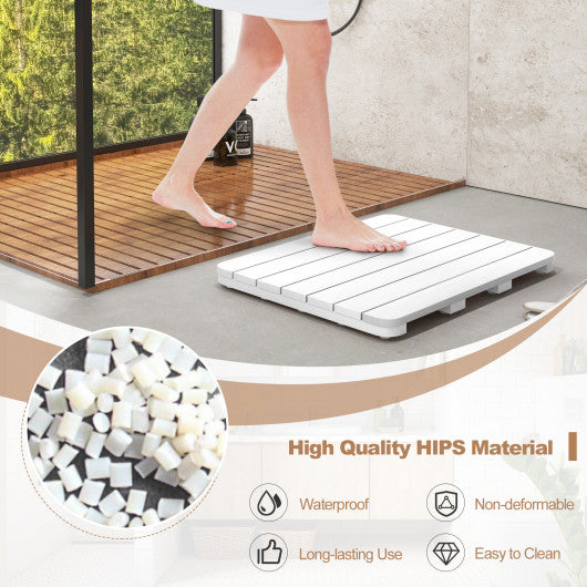 Waterproof HIPS Bath Spa Shower Mat with Non Slip Foot Pads-White