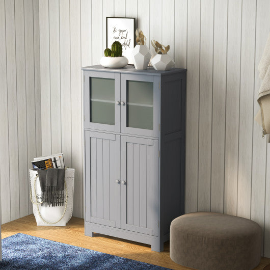 Bathroom Floor Storage Locker Kitchen Cabinet with Doors and Adjustable Shelf-Gray