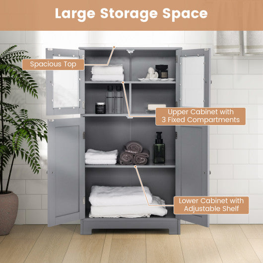 Bathroom Floor Storage Locker Kitchen Cabinet with Doors and Adjustable Shelf-Gray