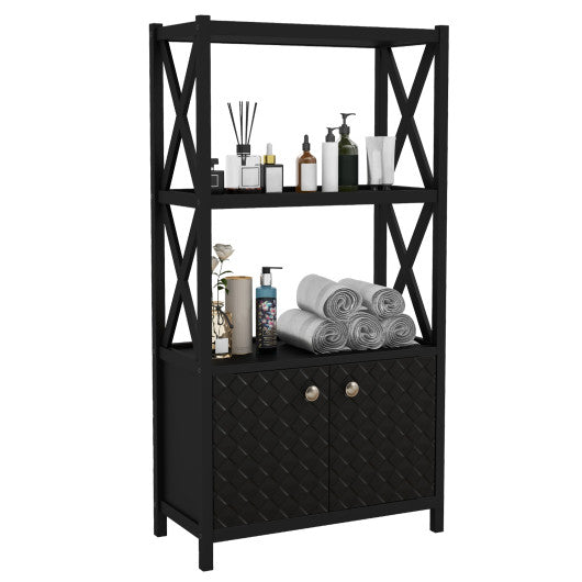 Bathroom Storage Cabinet with Open Shelves and Double Doors-Black