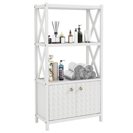 Bathroom Storage Cabinet with Open Shelves and Double Doors-White
