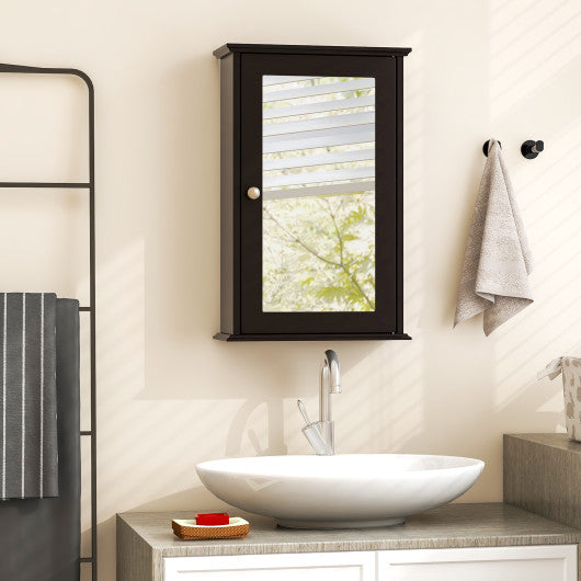 Bathroom Wall Cabinet with Single Mirror Door-Brown
