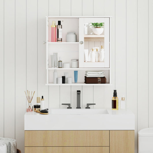 Bathroom Wall Mount Mirror Cabinet Organizer-White