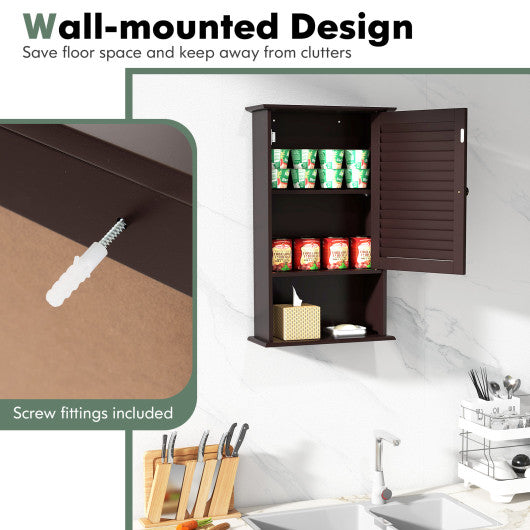 Bathroom Wall Mount Storage Cabinet Single Door with Height Adjustable Shelf-Rustic Brown